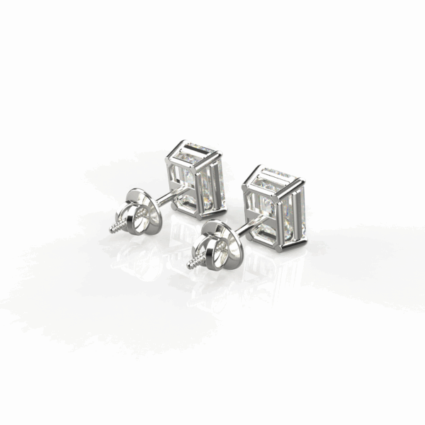 Avarta Sterling Silver 1 Carat Each Emerald Cut Solitaire Stud Earrings With White Gold Polish - Image 3